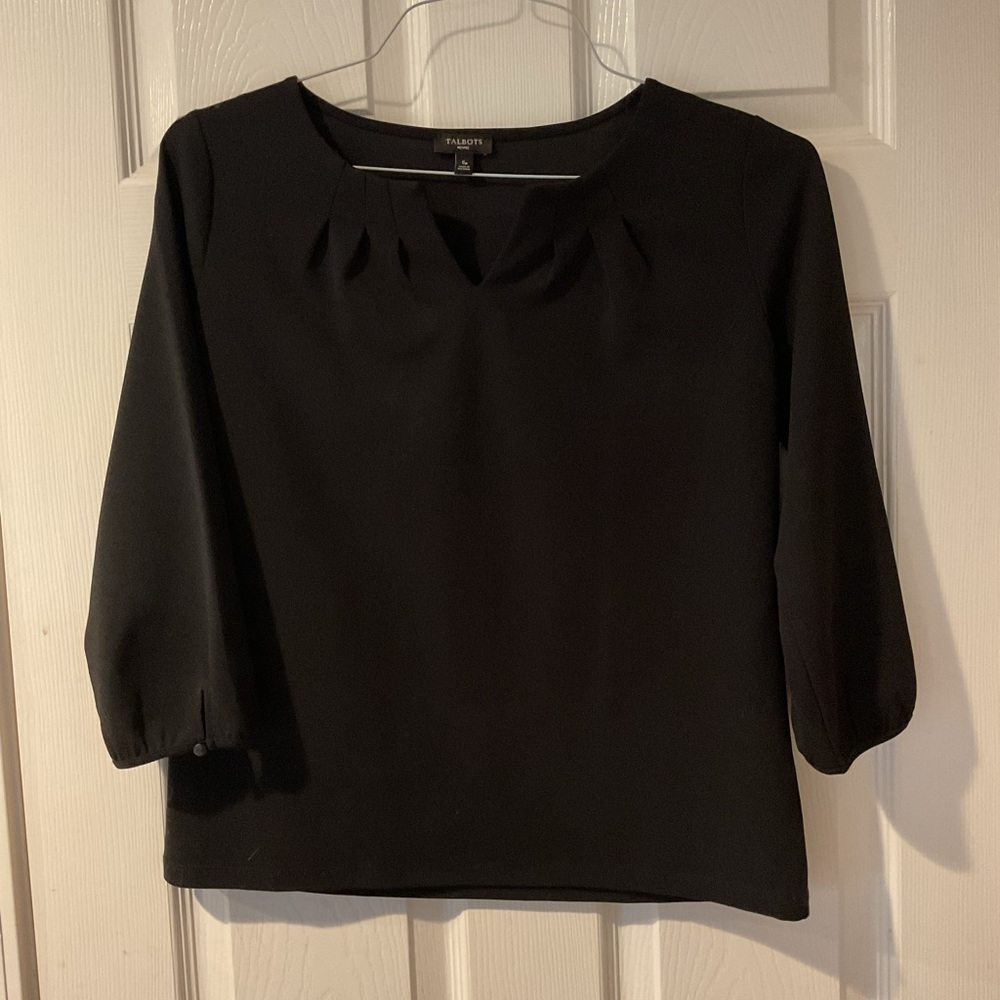 Talbot's Black V Neck 3/4 Sleeved Top Size Petite Small
